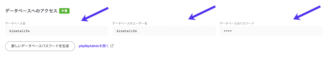 MyKinstaの「データベースアクセス」