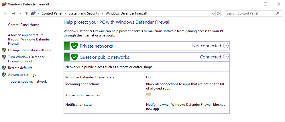 Windows Defenderファイアウォール