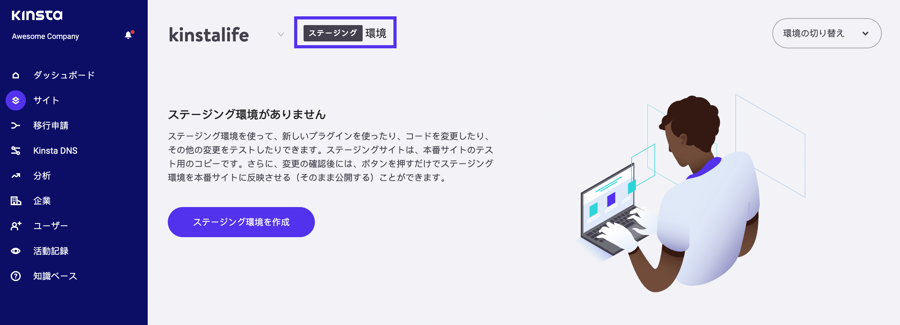 MyKinstaの「サイトの開発者」の管理画面