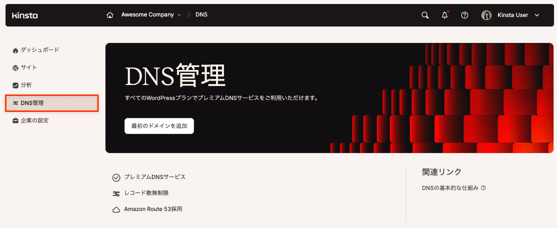 MyKinstaのDNS管理画面