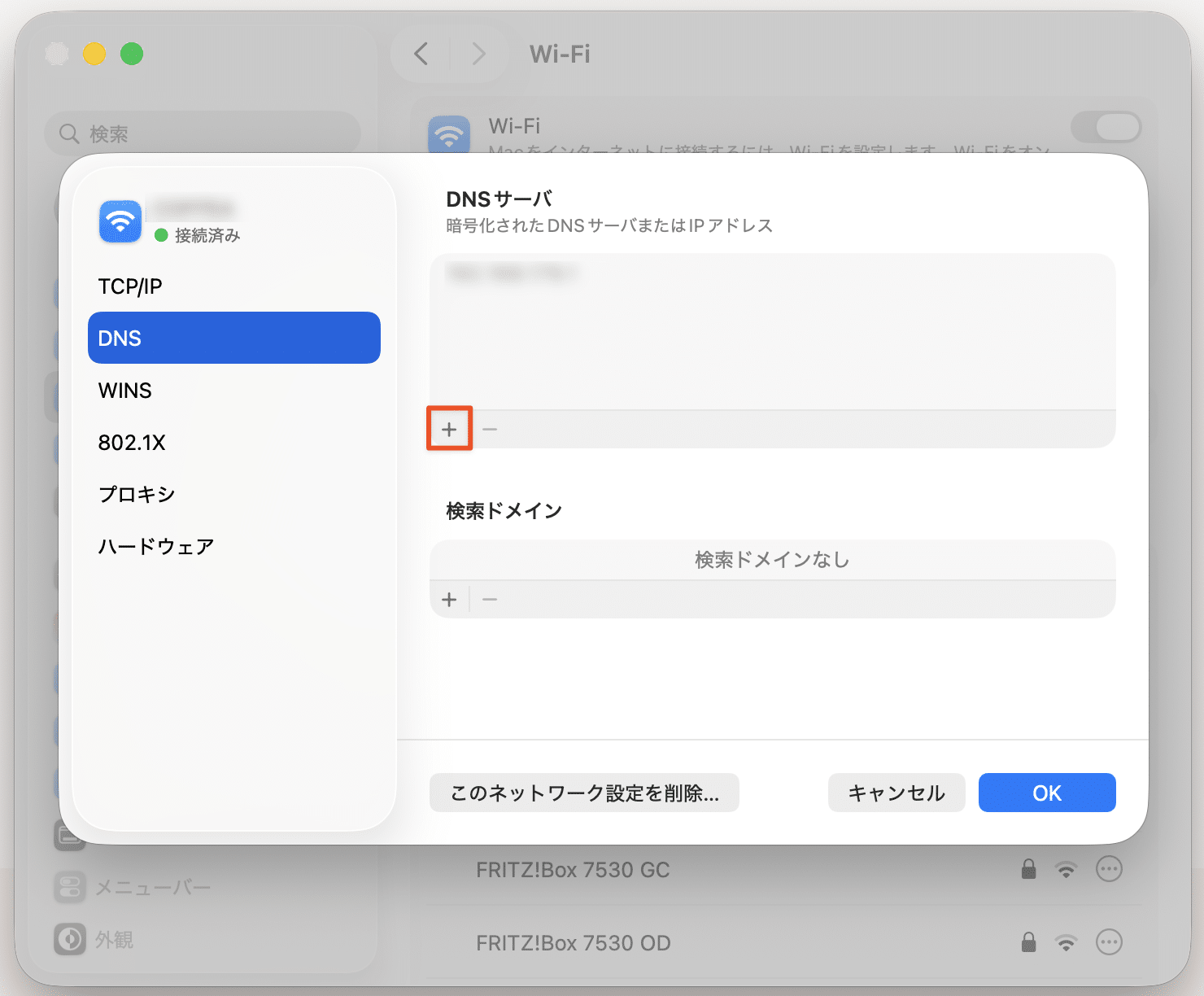 「DNS」タブを開く