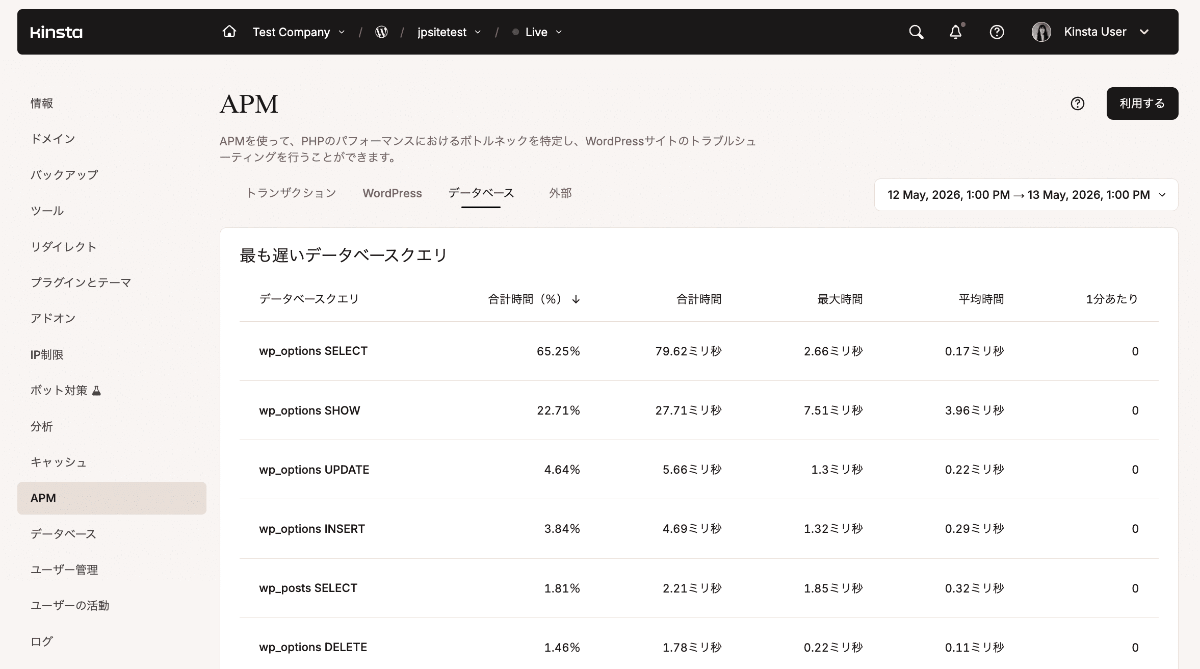 APMで確認できる最も遅いデータベースクエリ一覧