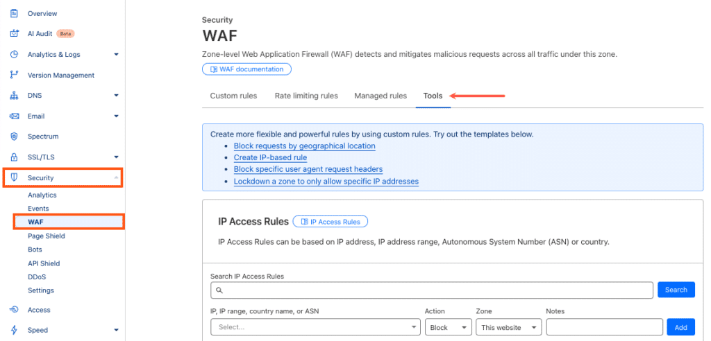 サイト管理 ｜ IPアドレスのブロック ｜ Kinsta® Docs