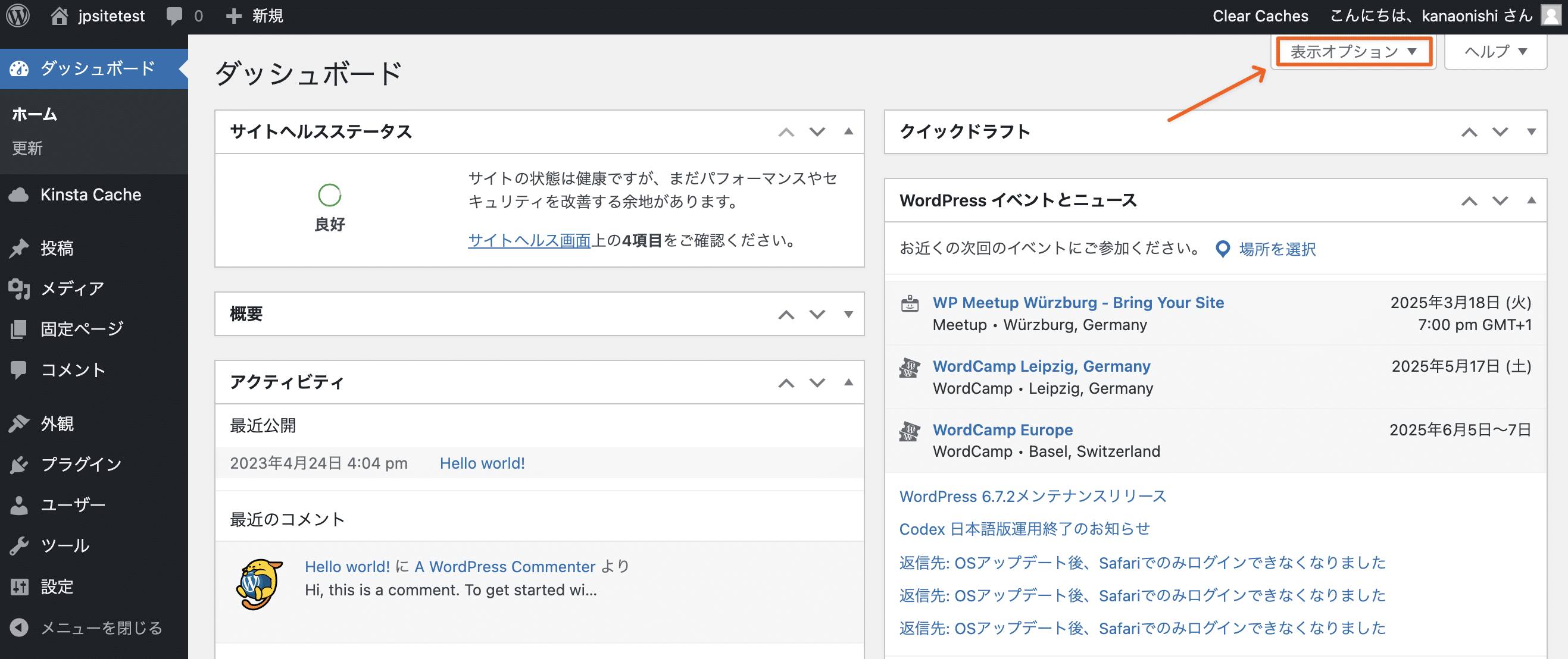 WordPress管理画面の表示オプション