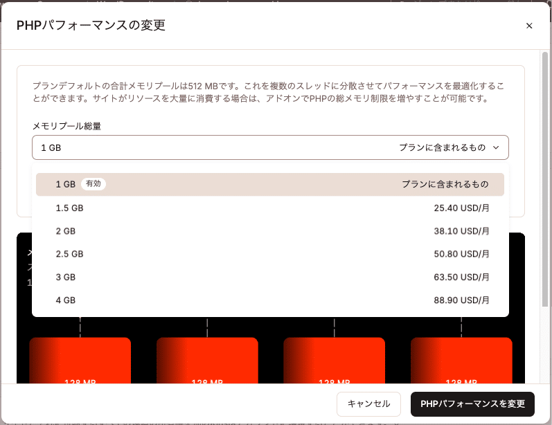 PHPメモリプール総量を調整