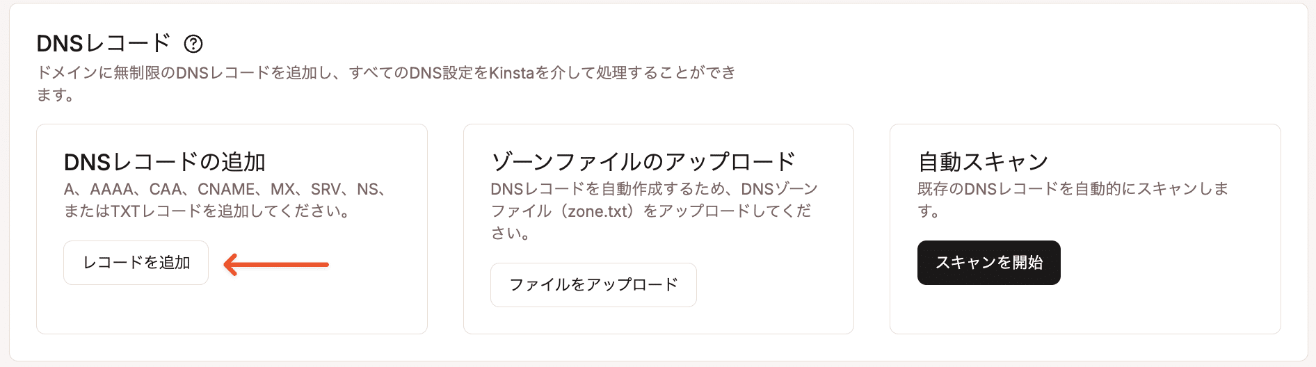 MyKinstaでDNSレコードを追加