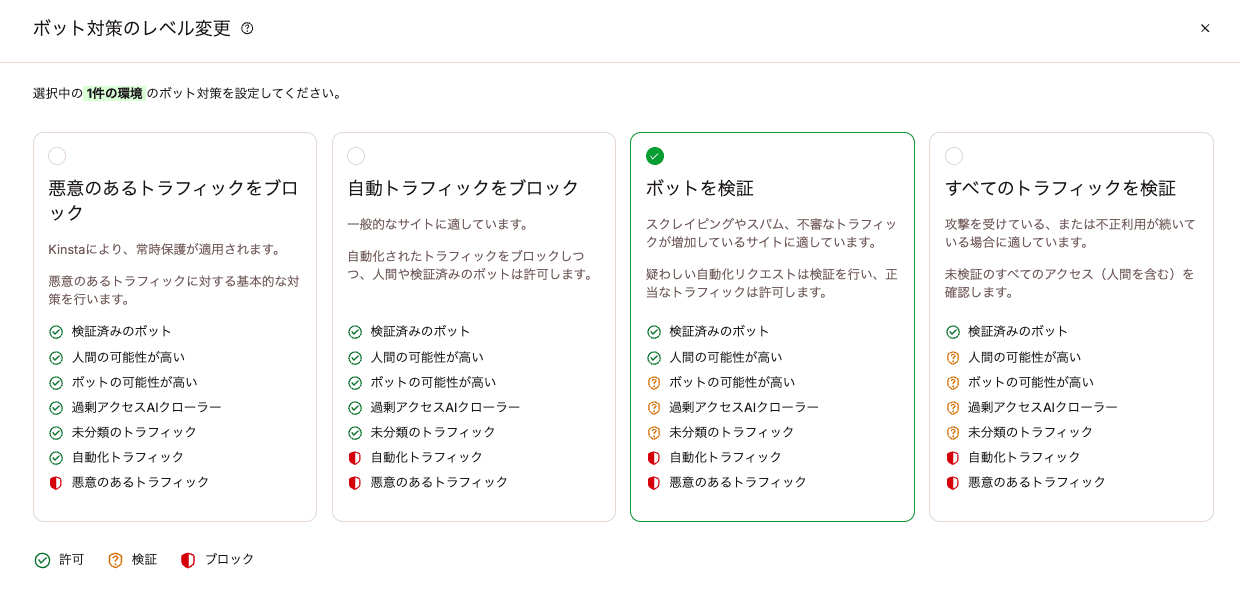 MyKinstaでボット対策レベルを変更