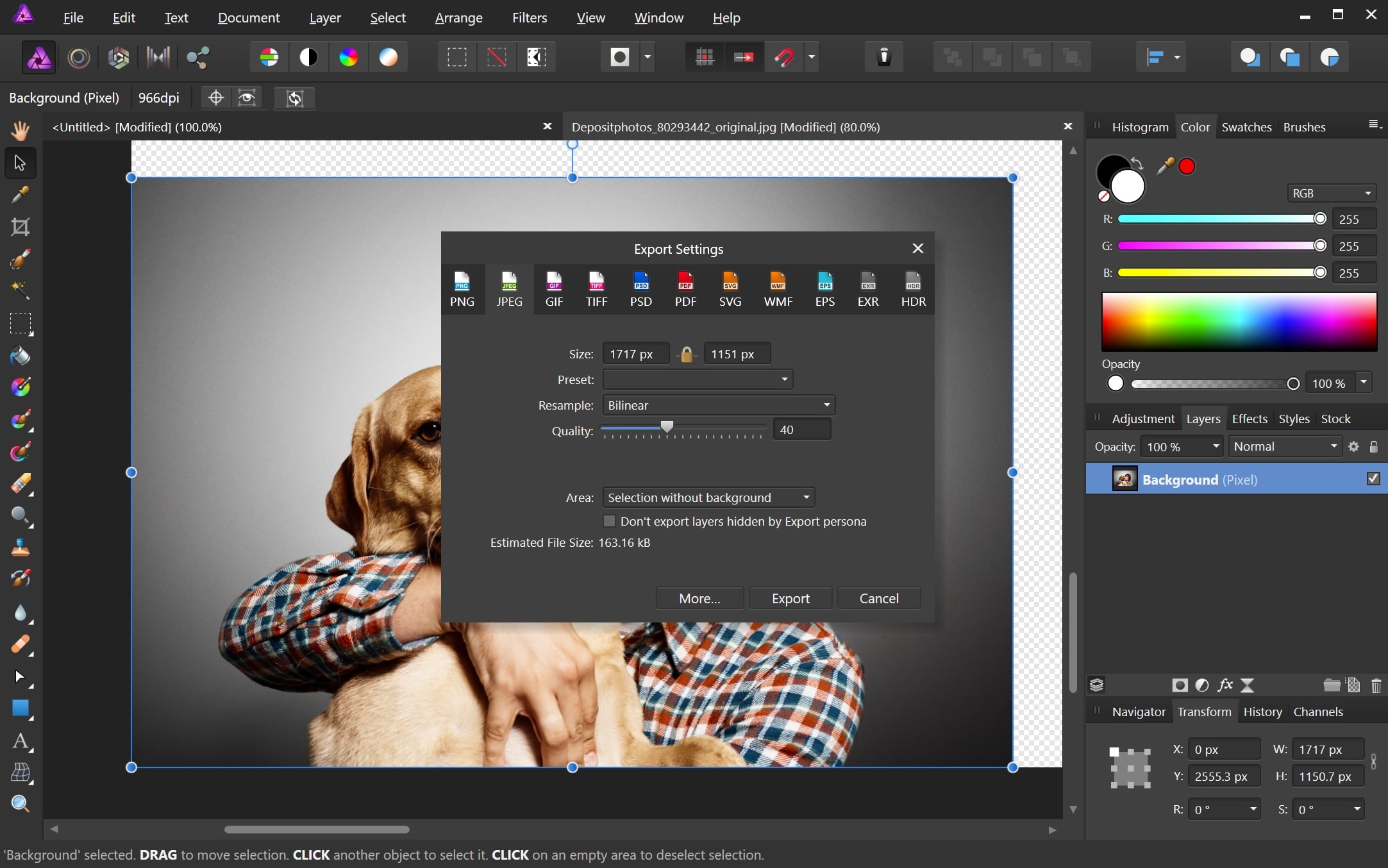 Een afbeelding comprimeren in Affinity Photo