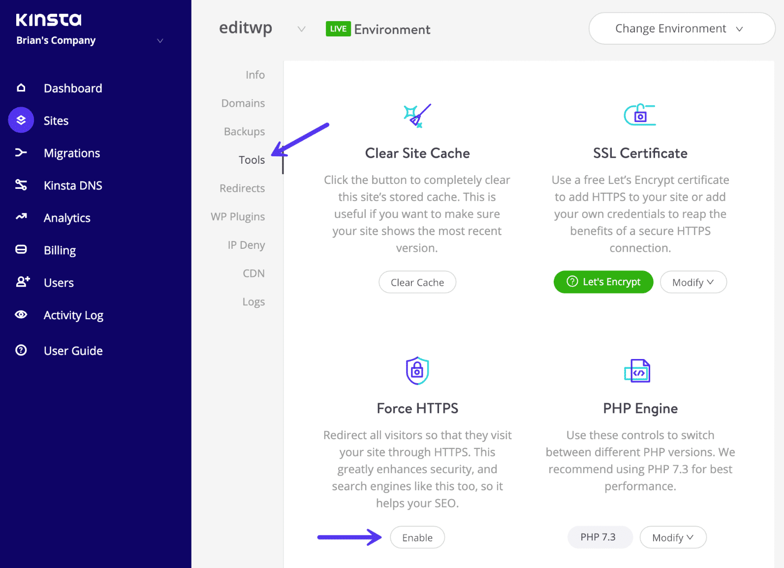 HTTPS forceren in MyKinsta