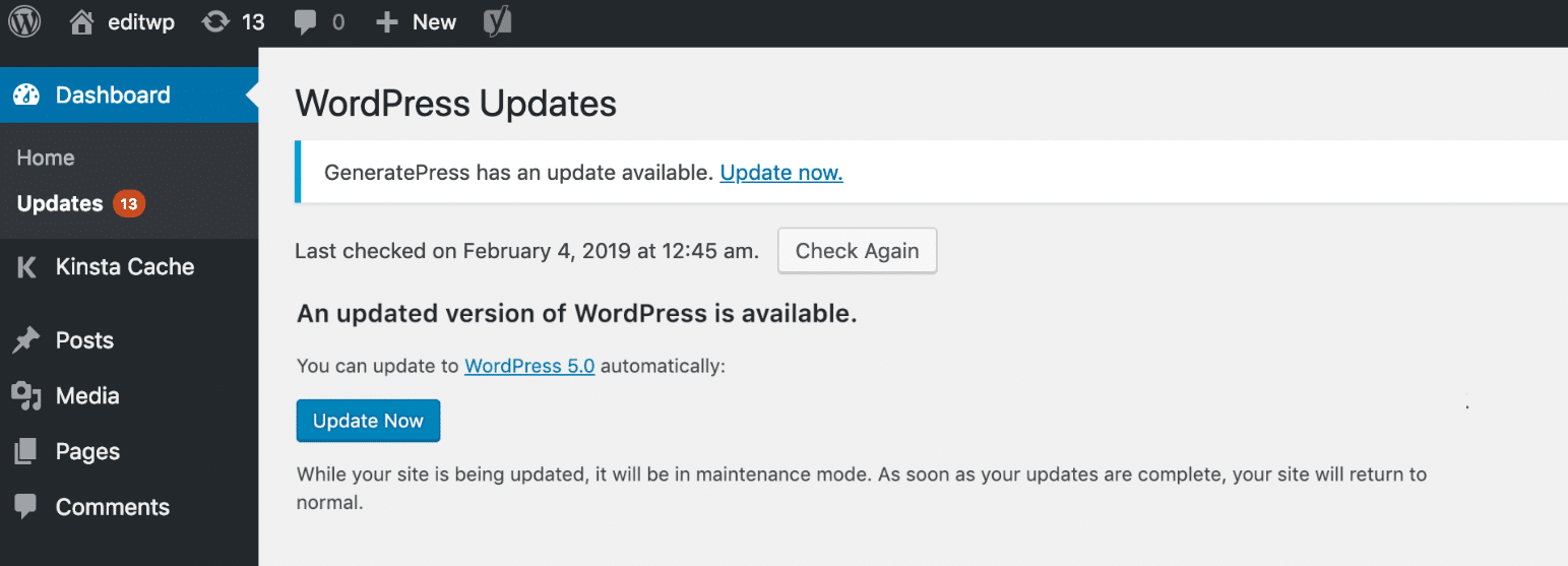 Houd WordPress up-to-date