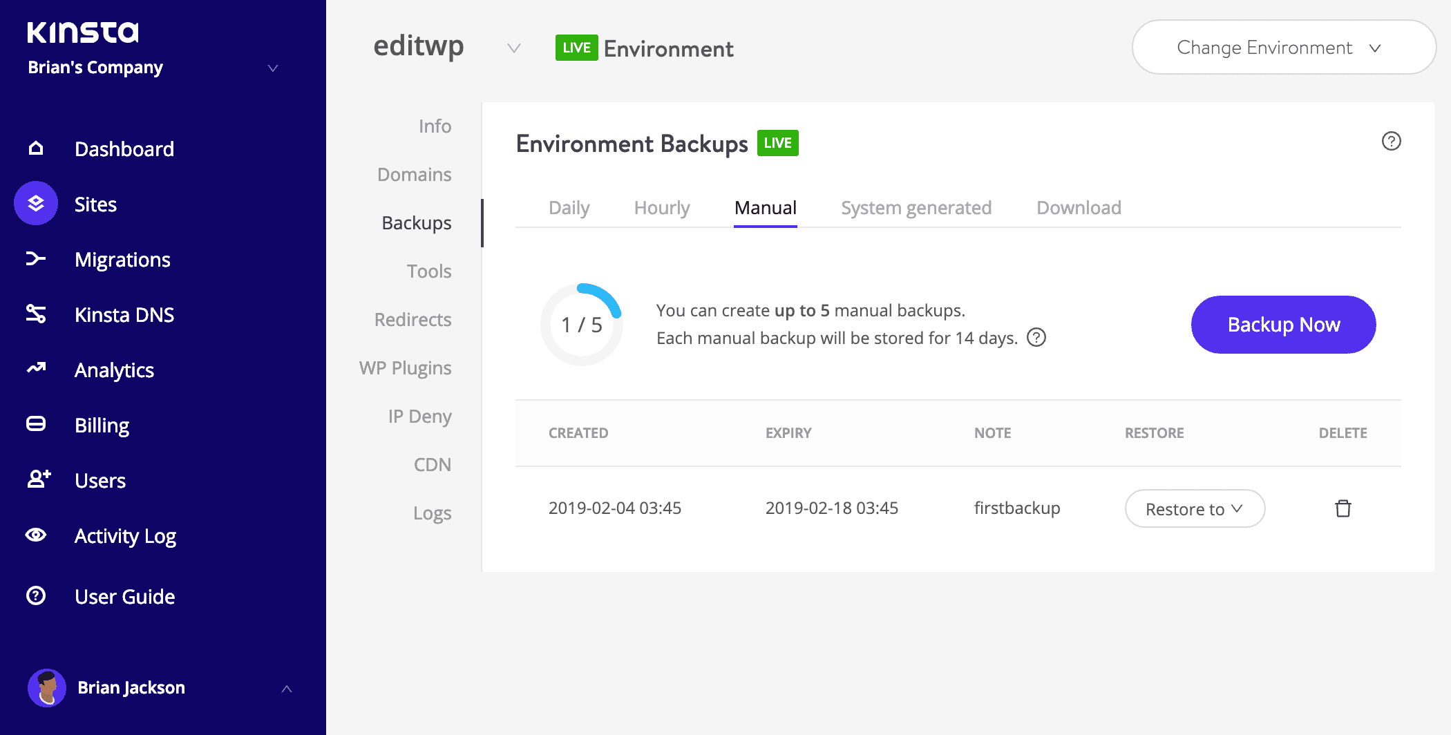 WordPress back-ups
