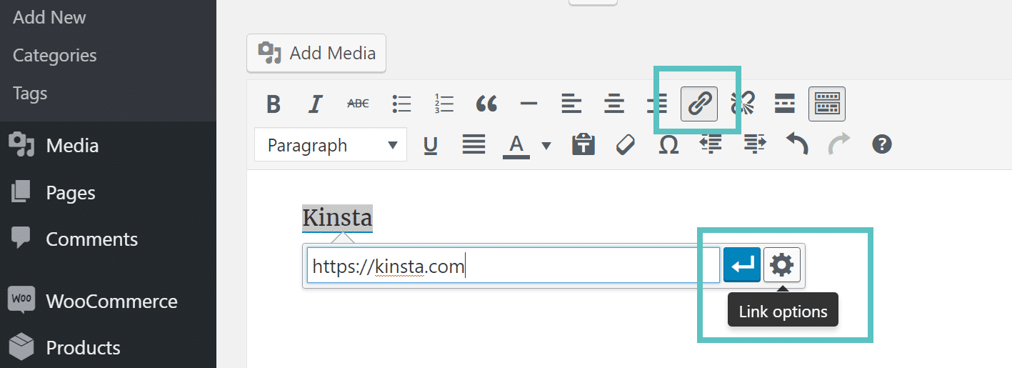 Link options Link opties