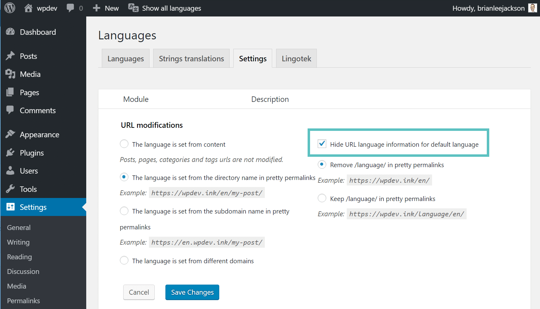 Verberg de taal URL voor de standaard taal