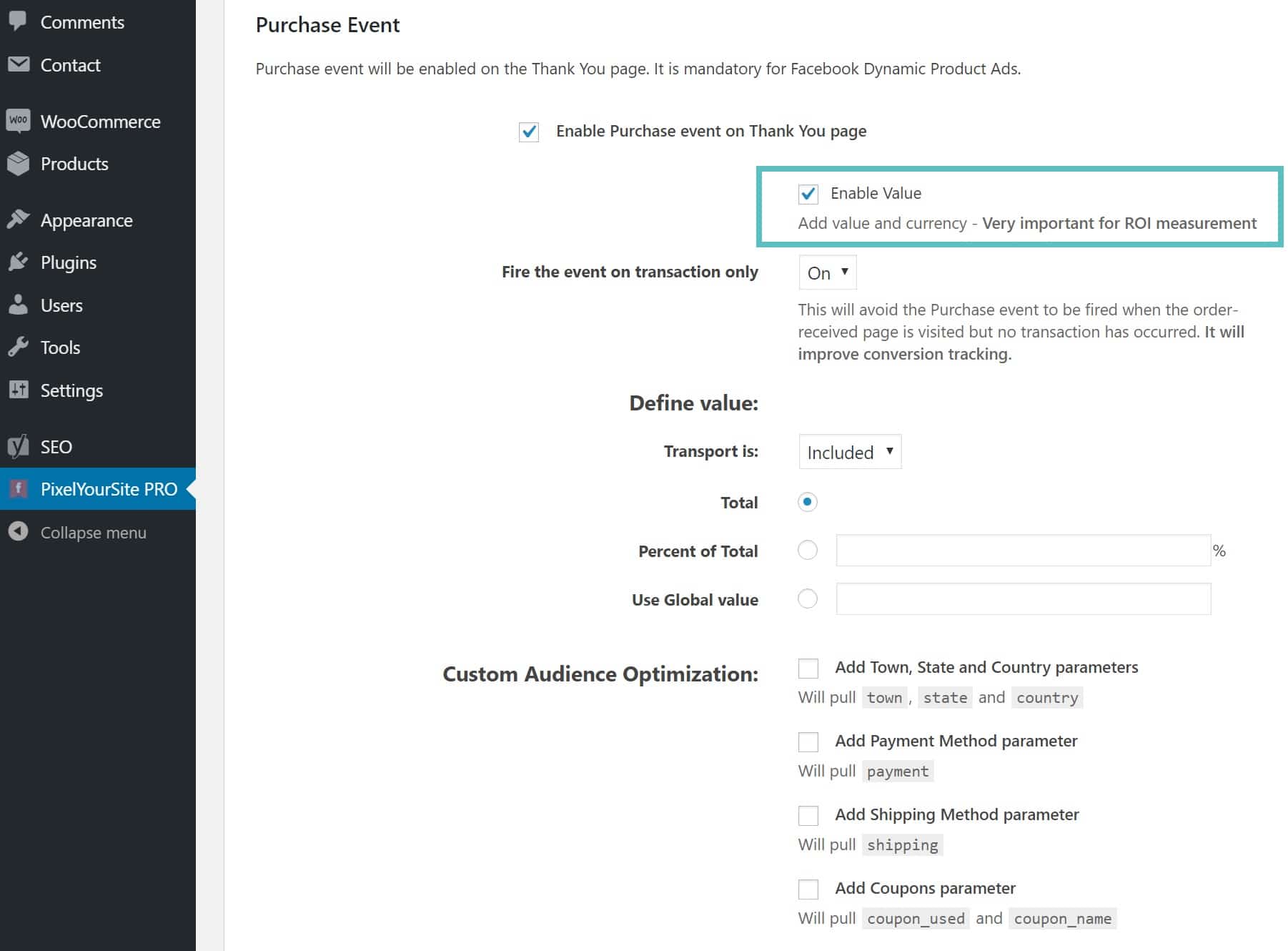 WooCommerce Conversie waarde Pixel