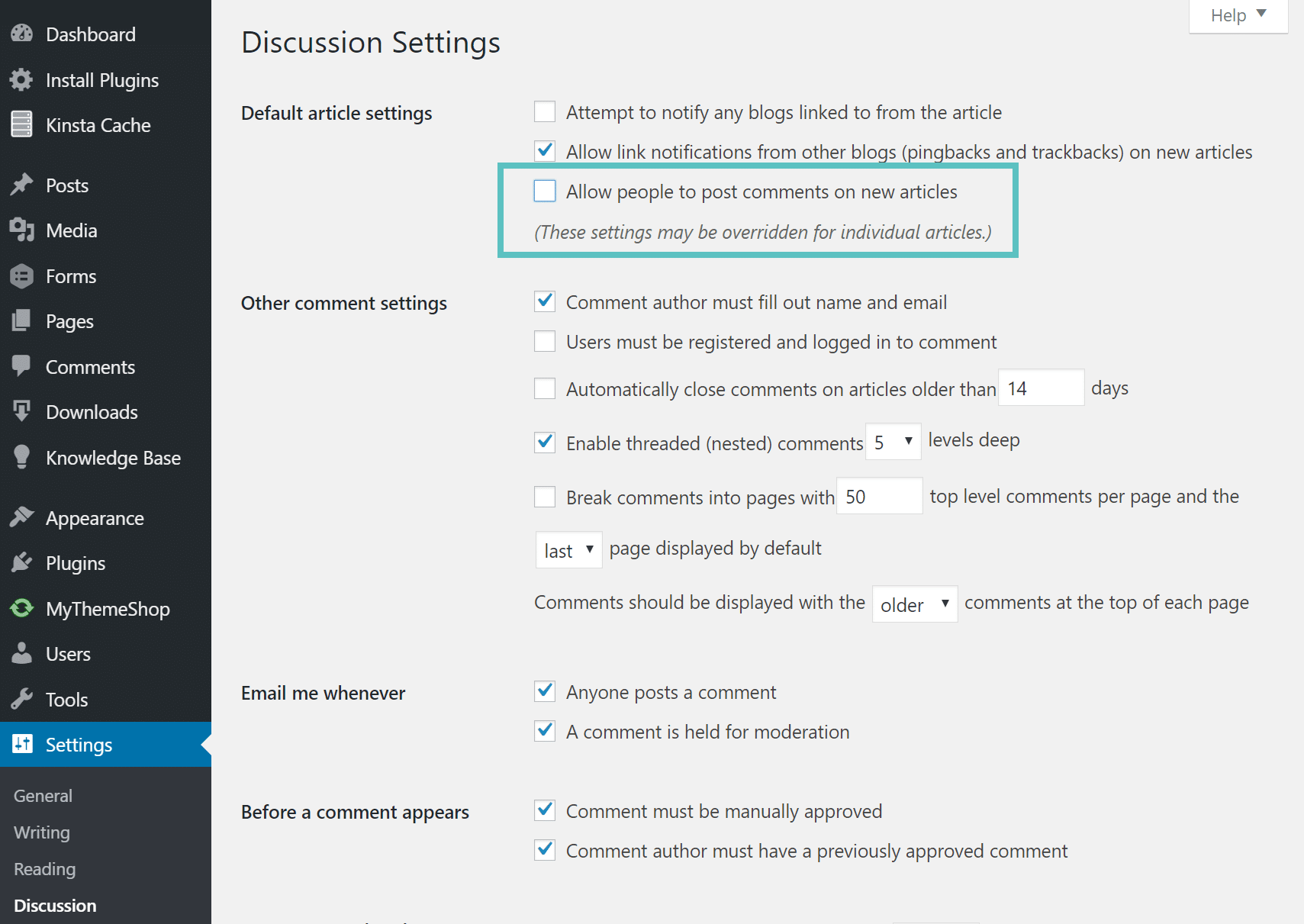 Reacties uitschakelen in WordPress