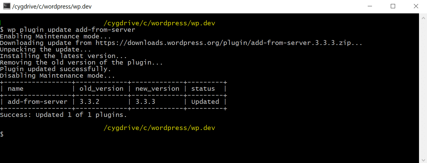 WP-CLI voor het handmatig updaten van een WordPress plugin