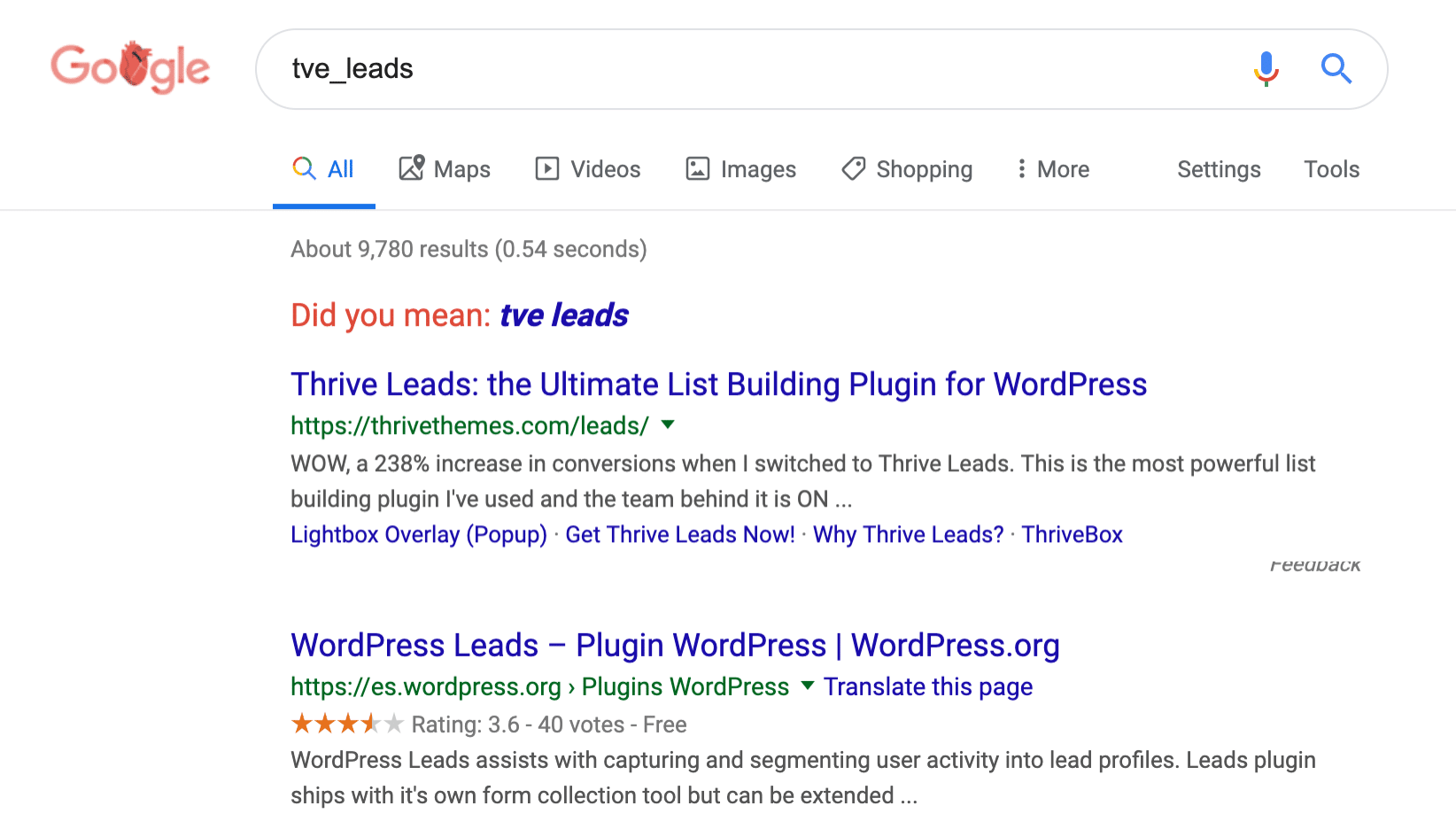 WordPress tabel Google zoekopdracht