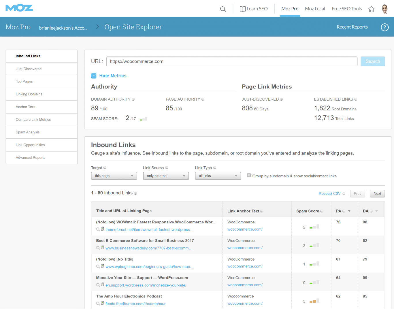 Moz Open Site Explorer-tool