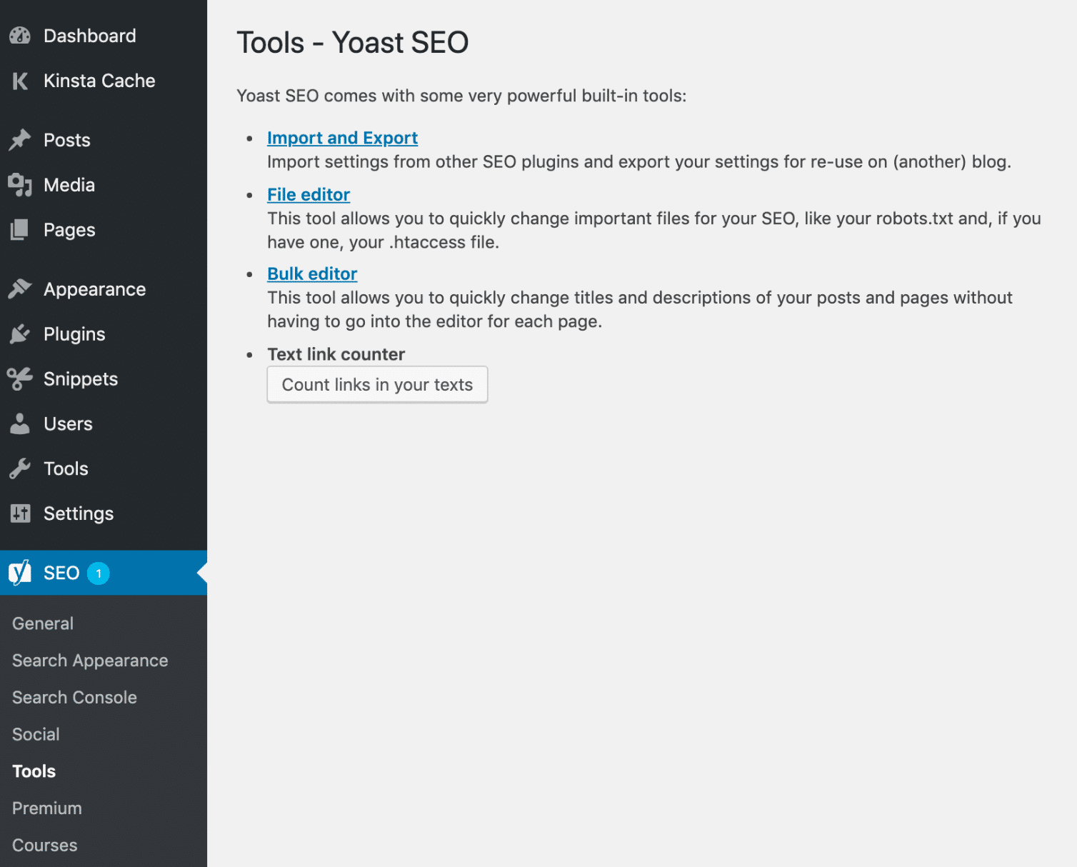 Een lijst met de Yoast SEO Tools