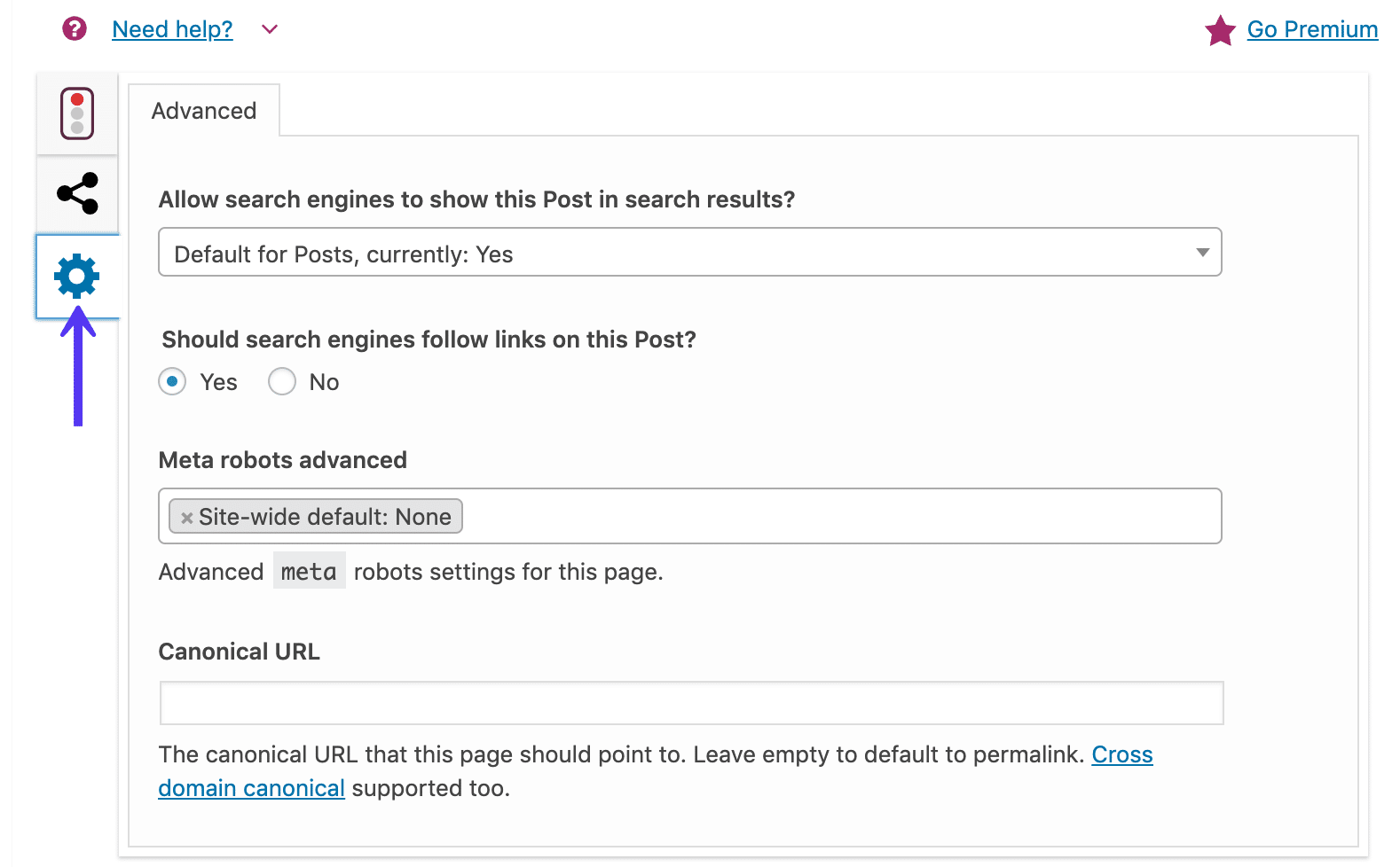 Yoast SEO metabox geavanceerde instellingen