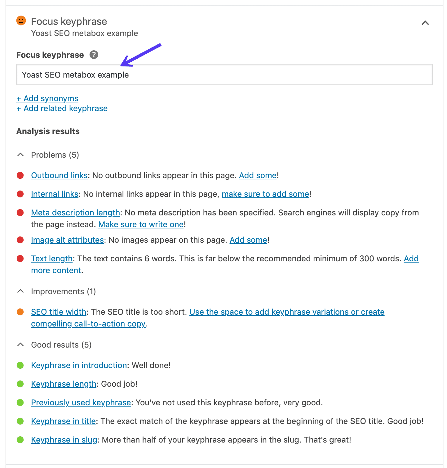 Yoast SEO focus keyphrase