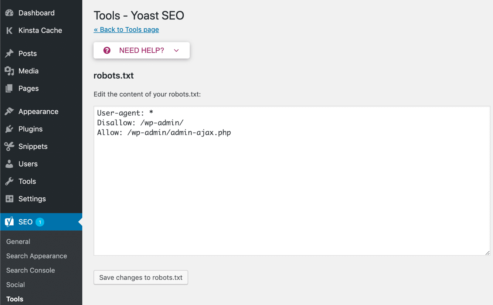 Met Yoast SEO kan je het robots.txt bestand vanuit je dashboard wijzigen