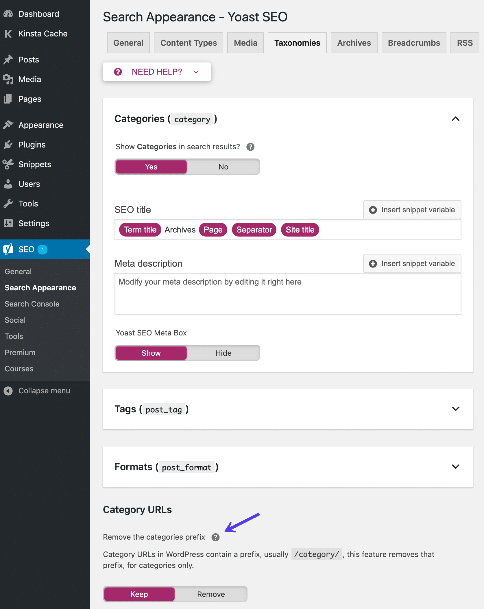 Yoast SEO taxonomies