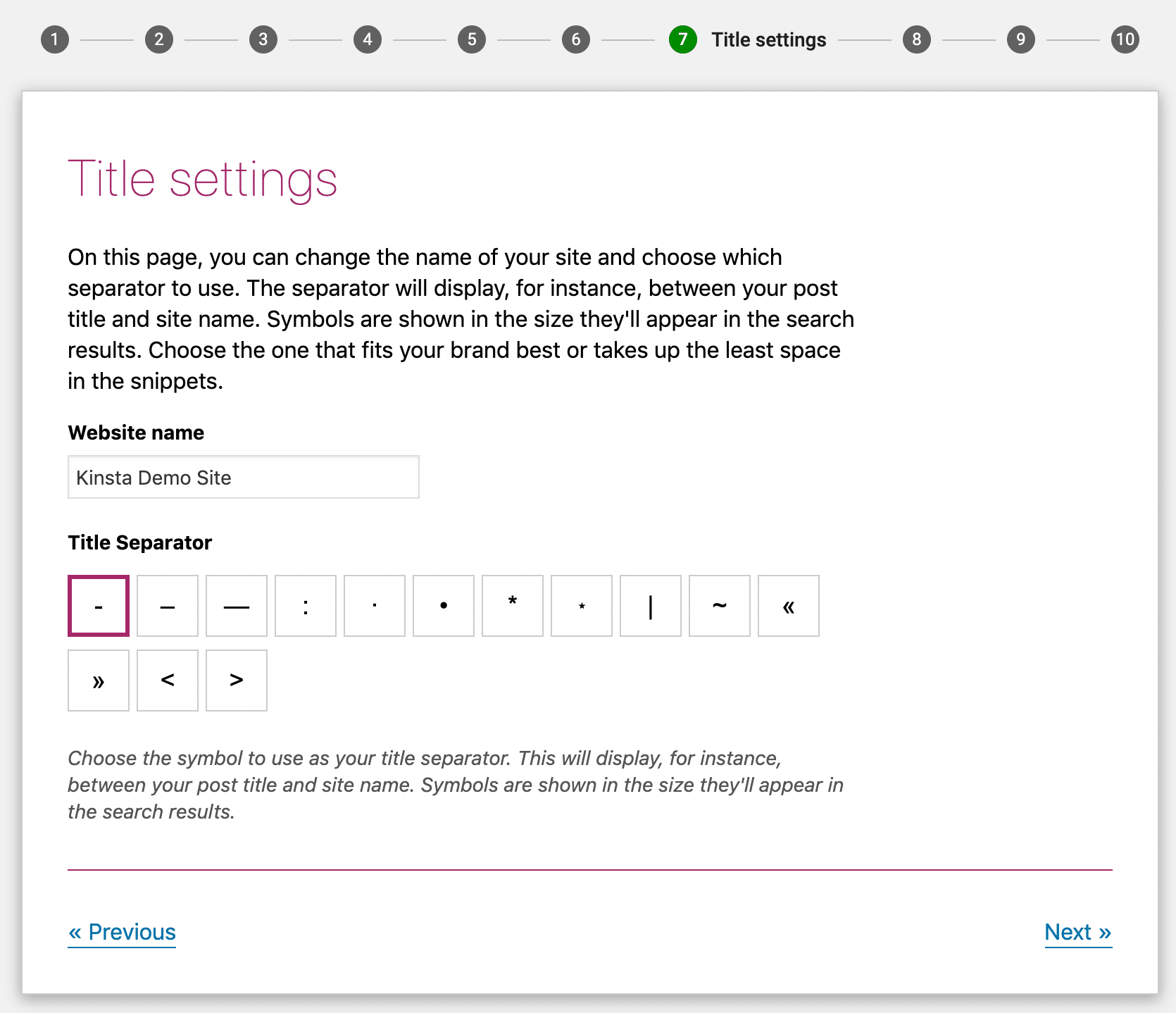 Title settings