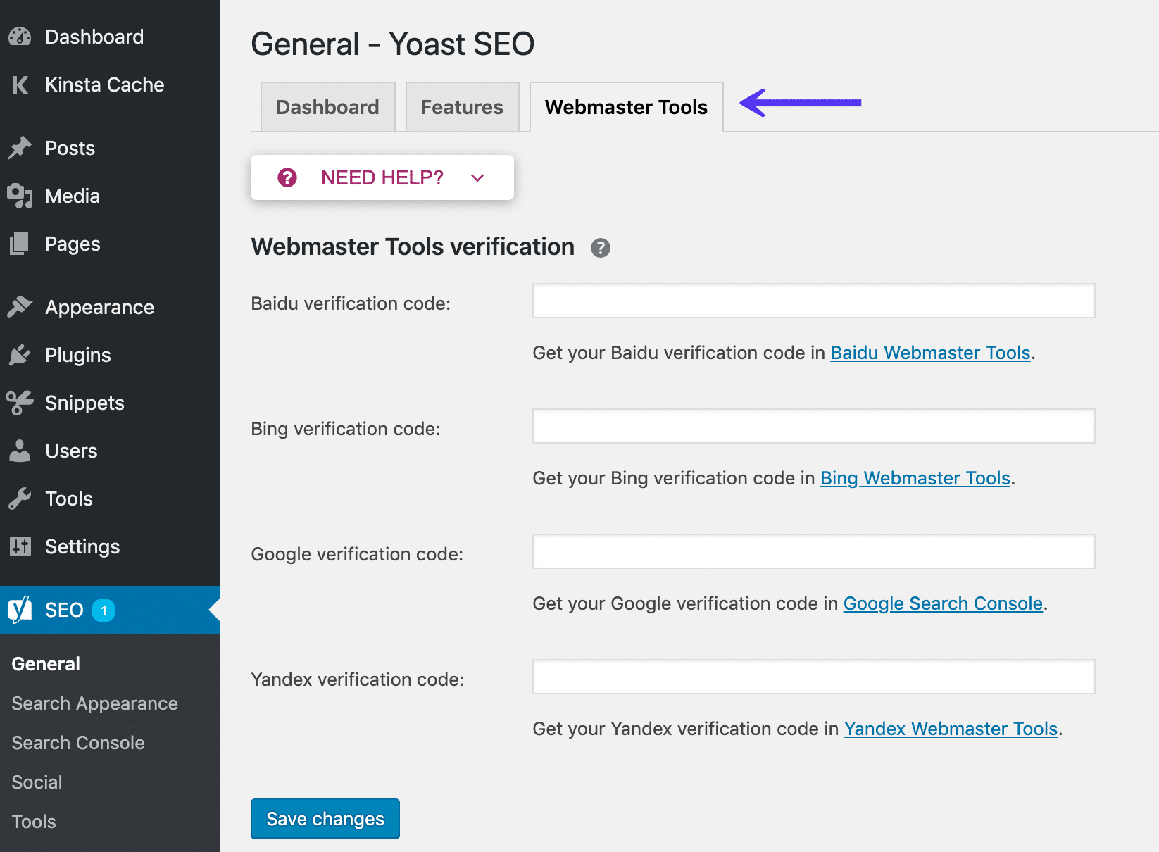 Yoast SEO webmaster tools