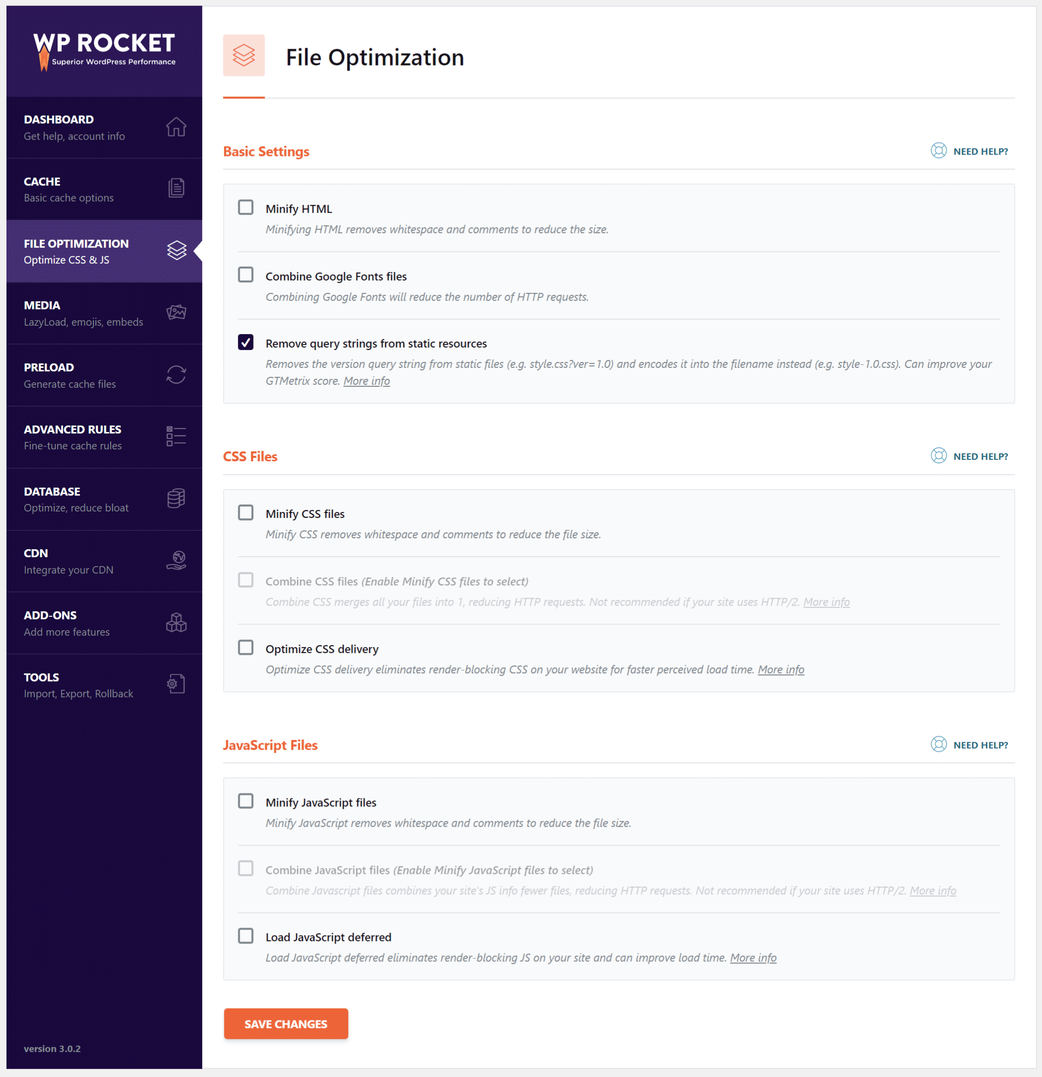 WP Rocket bestandsoptimalisatie