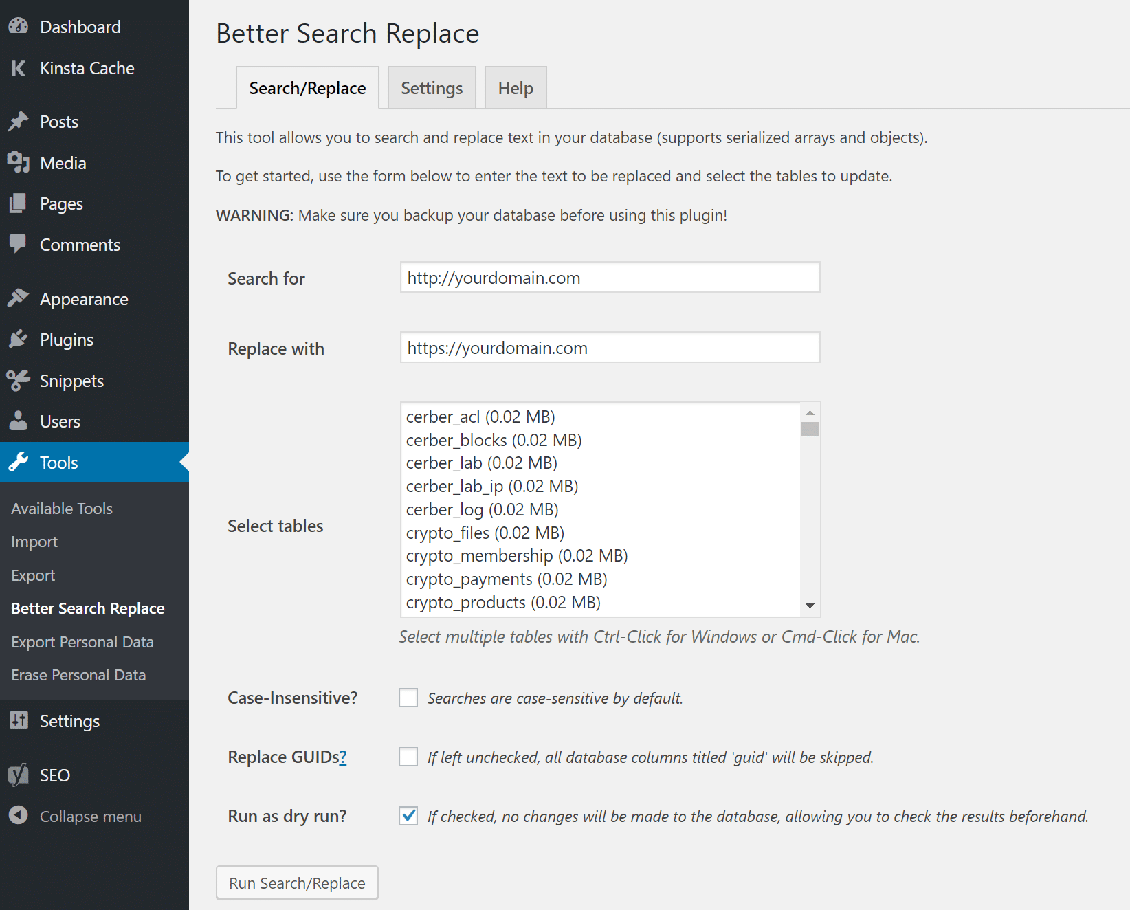 Better Search Replace opties