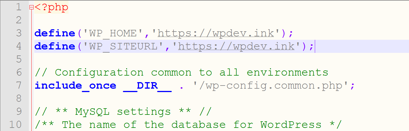 Verander de wordpress url in wp-config.php