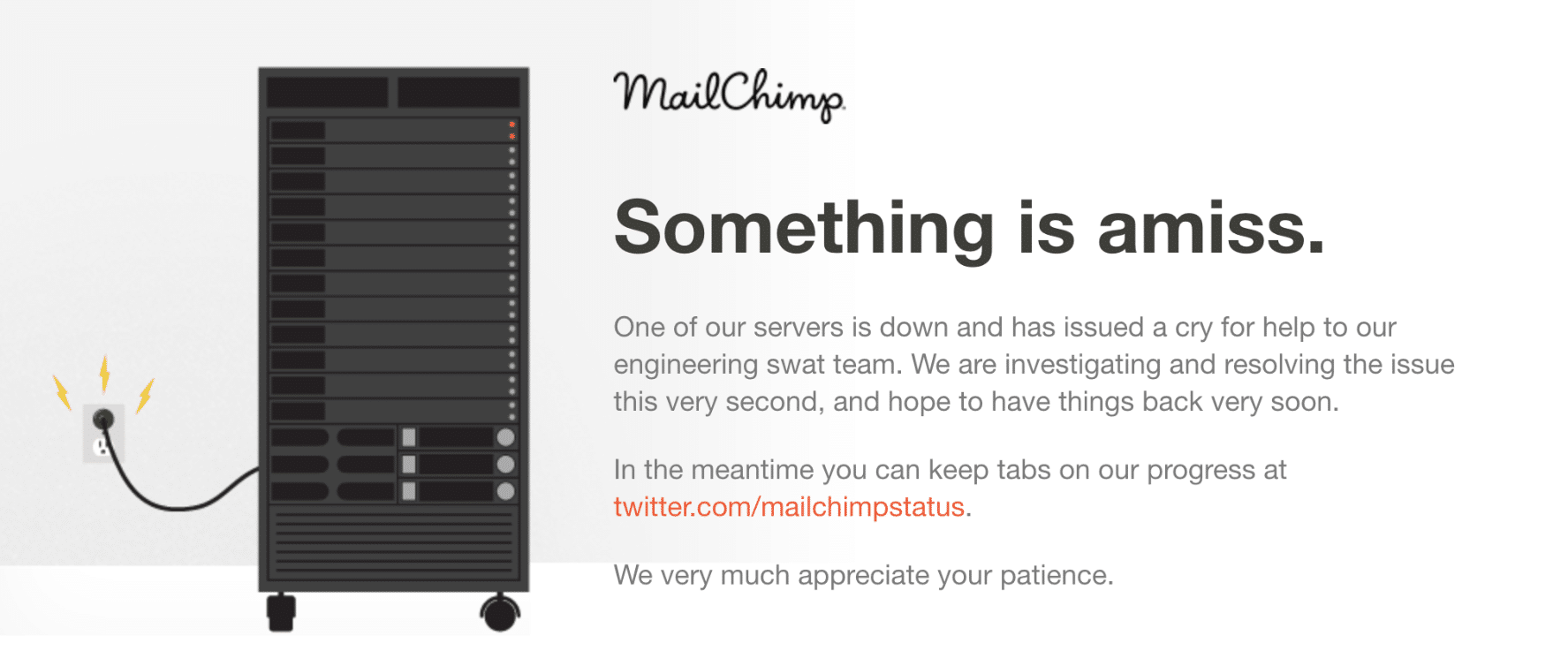 Downtimevoorbeeld van MailChimp