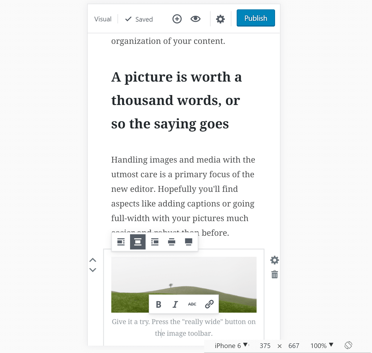 Gutenberg editor mobiel