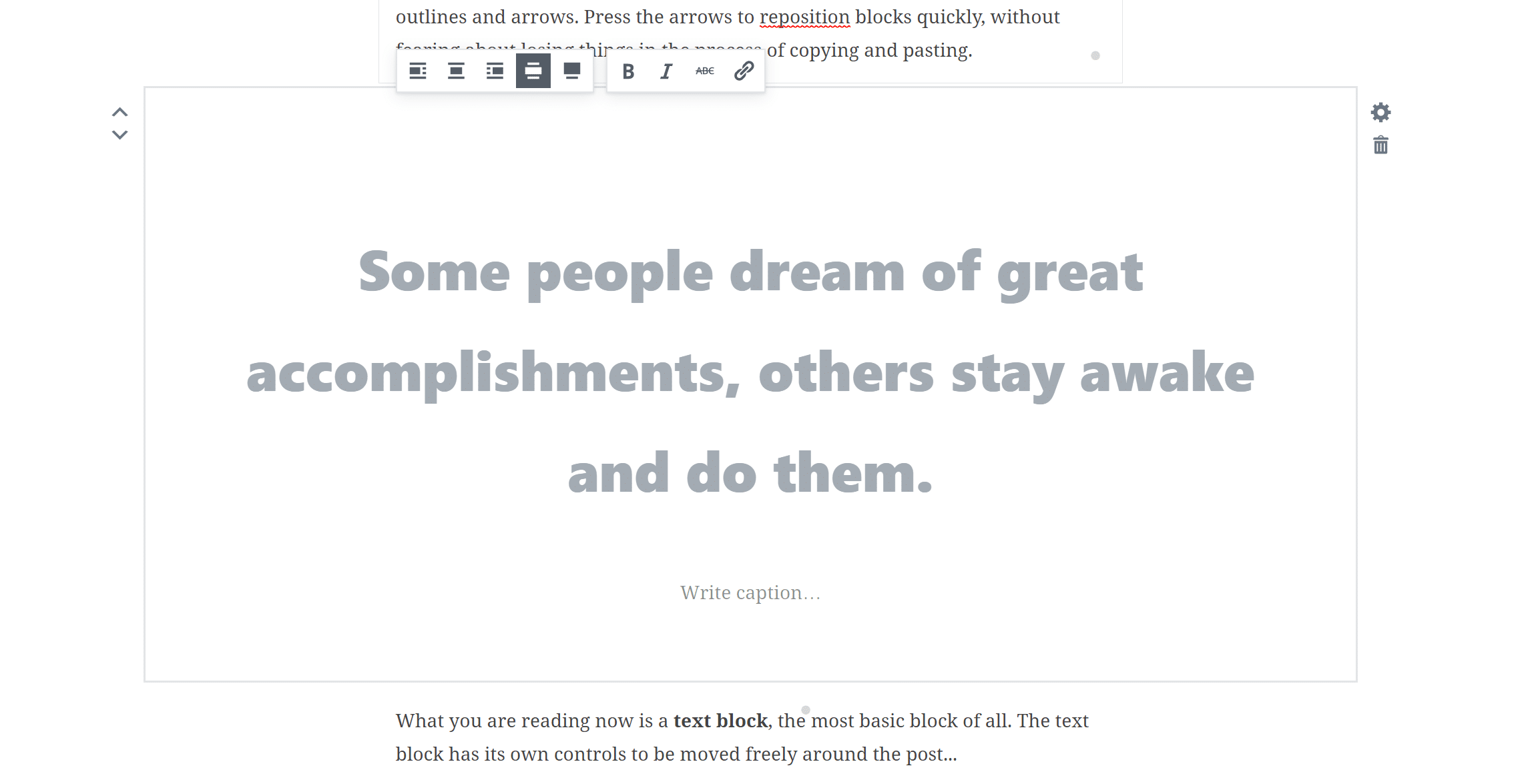 Gutenberg pull quote breed uitgelijnd