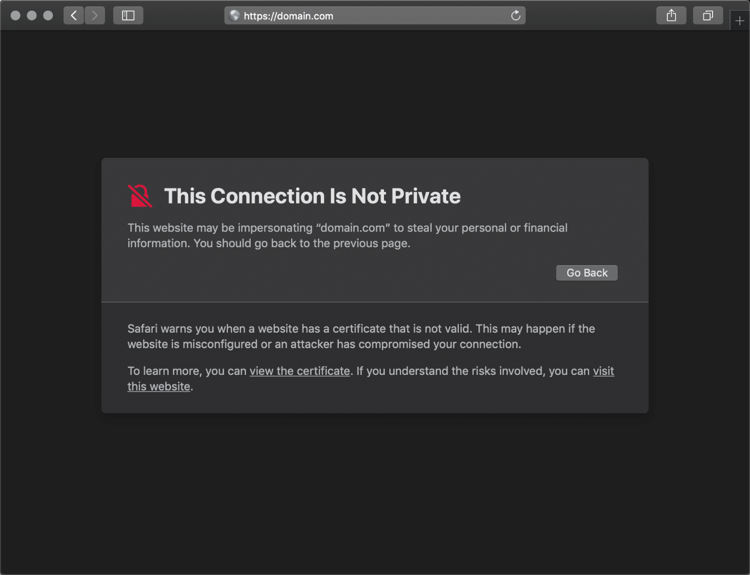 De foutmelding Your connection is not private in Safari
