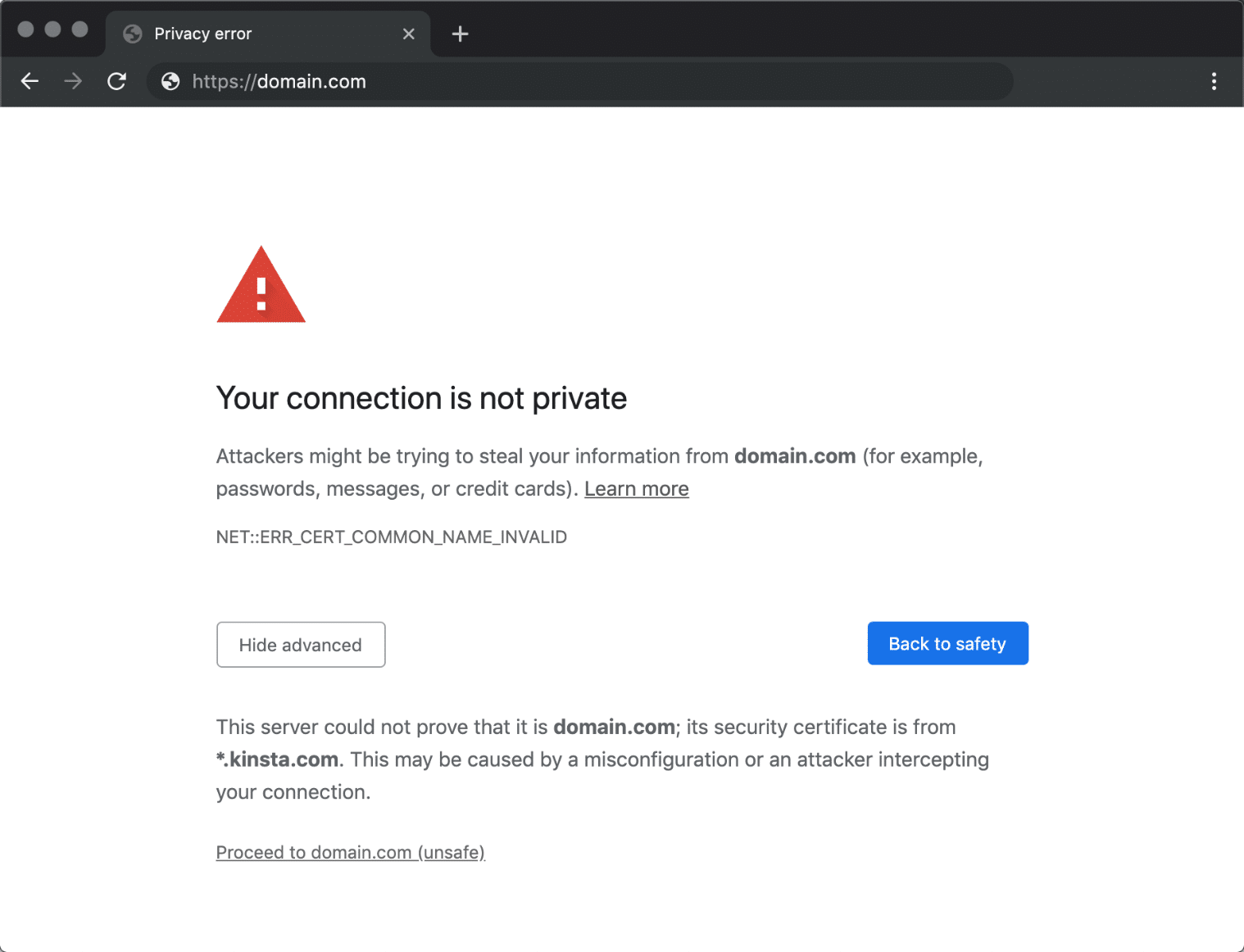 De foutmelding Your connection is not private in Chrome