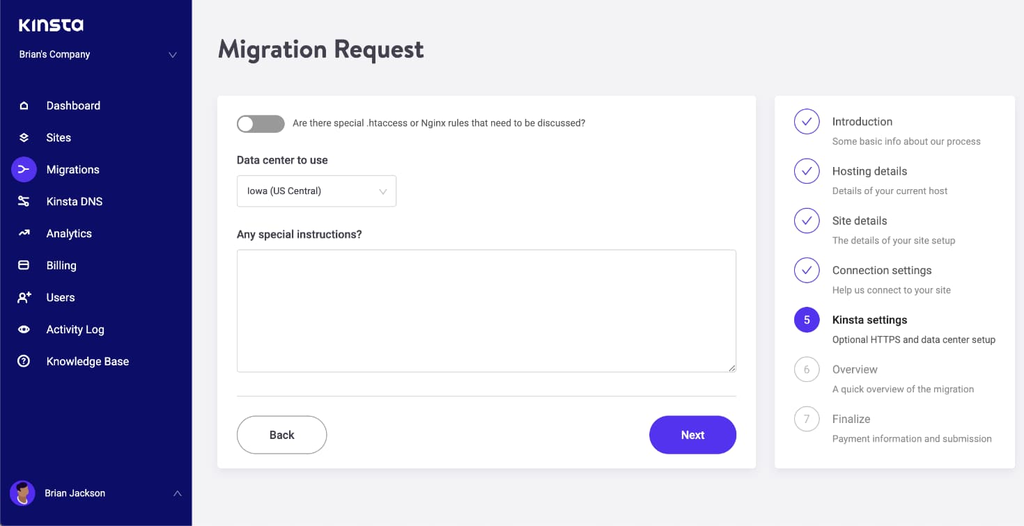 Kinsta-instellingen