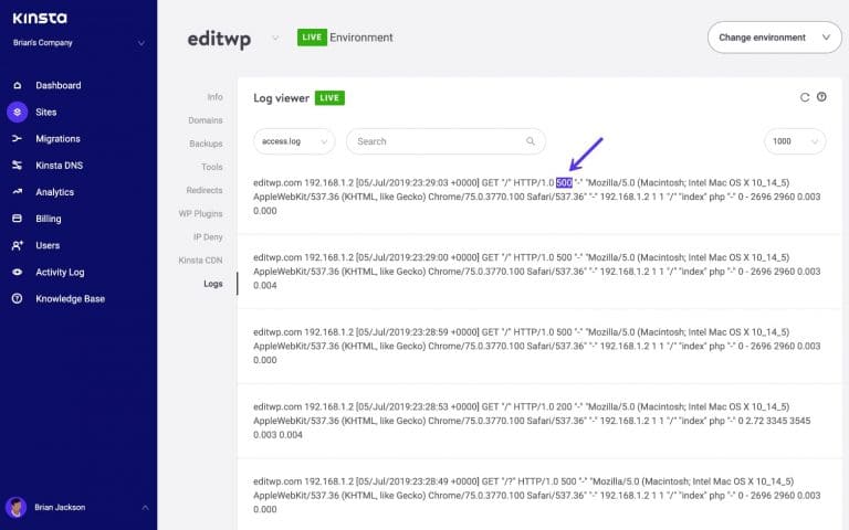 Database connectie 500 foutmelding