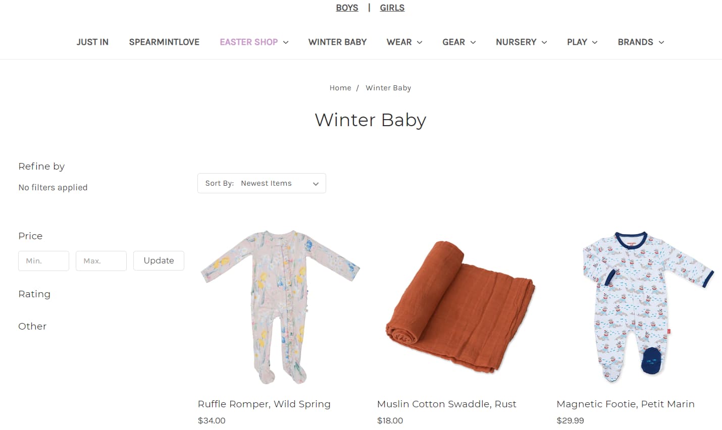 Babykleding eCommerce website 