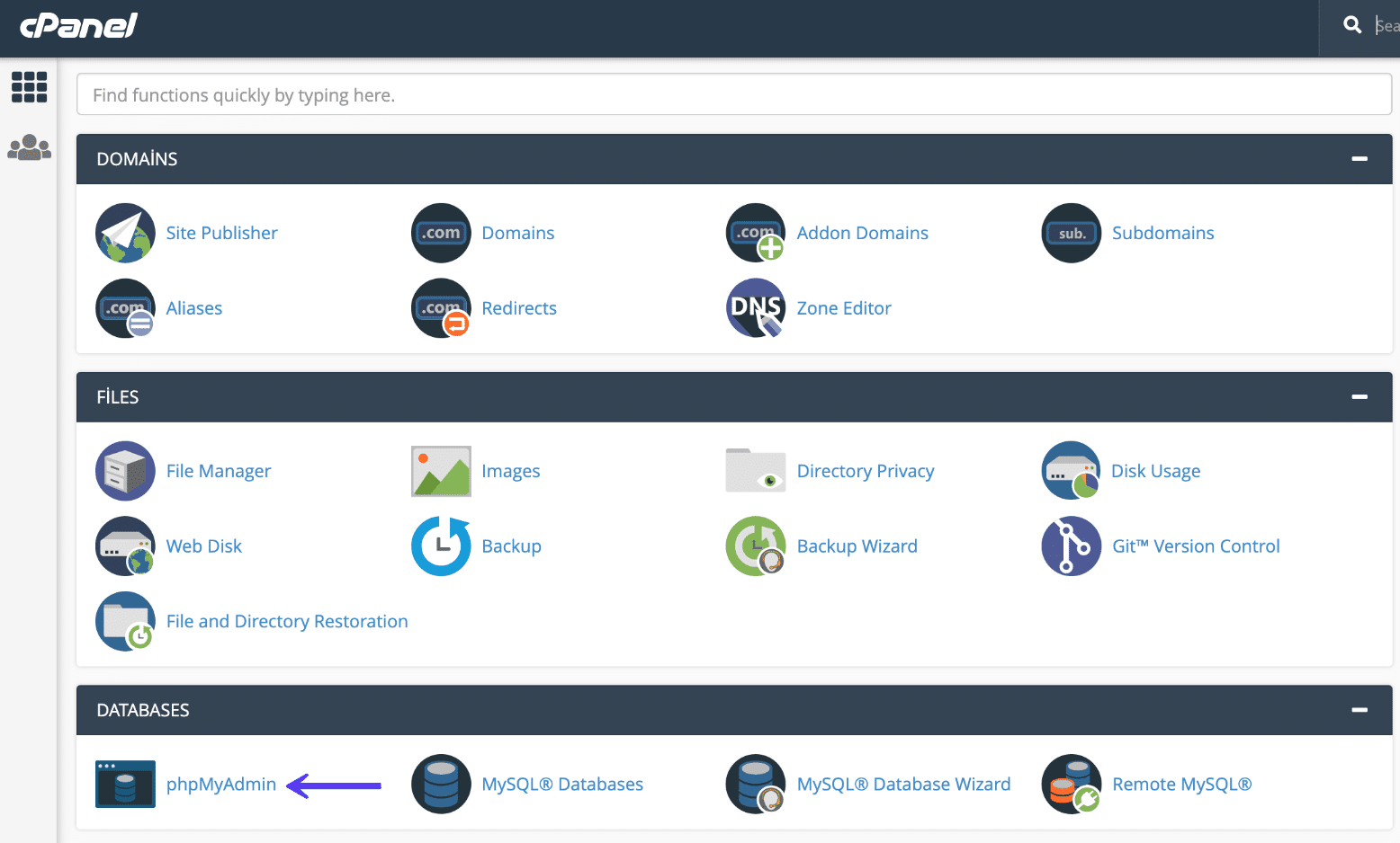 cPanel phpMyAdmin