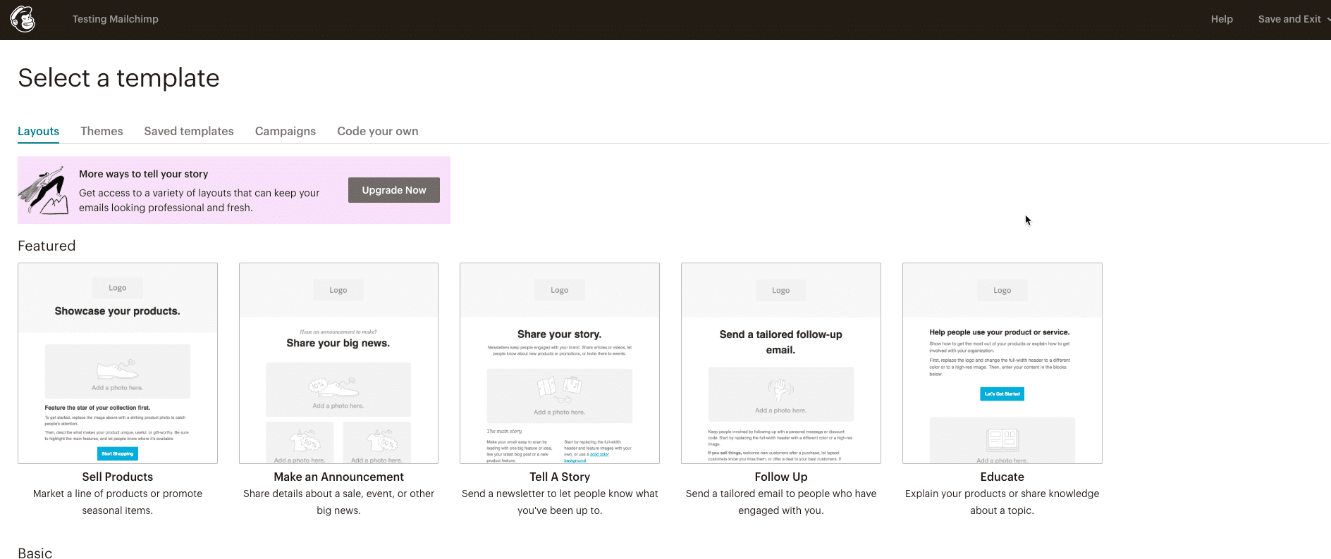E-mail lay-outs in Mailchimp