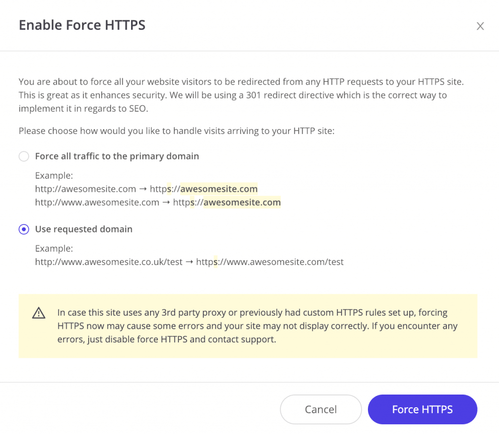 Opties HTTPS forceren