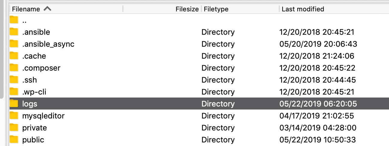 WordPress logs map (SFTP)