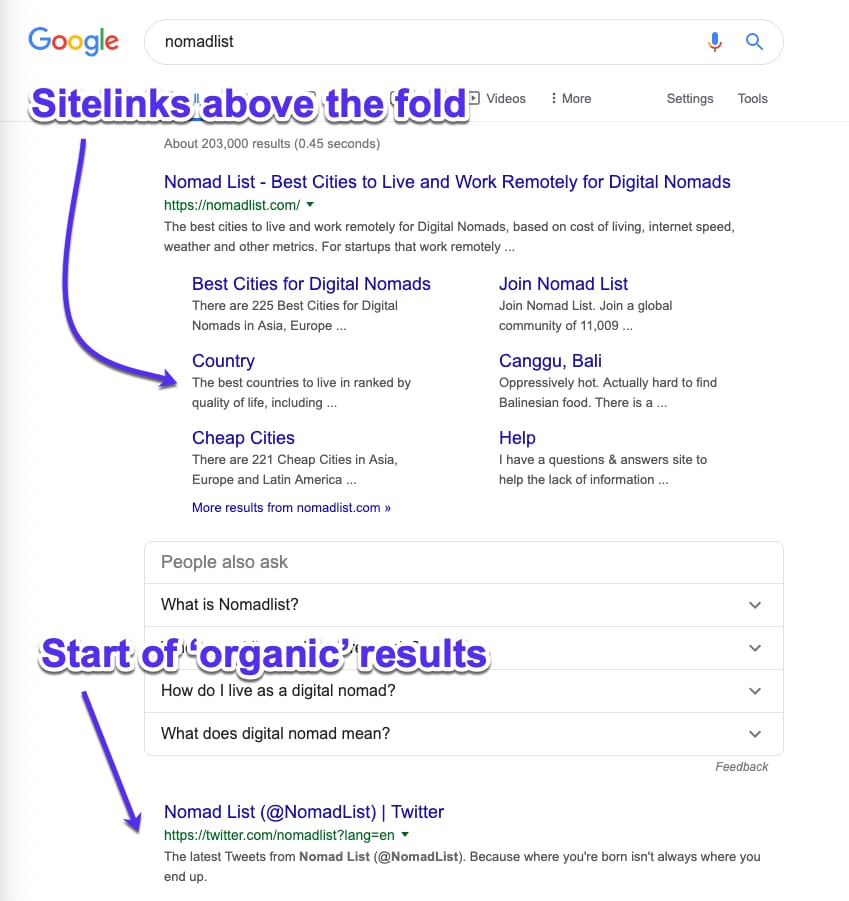 Google-sitelinks op desktop