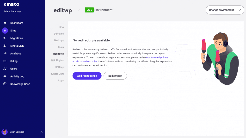 Redirectregels toevoegen in MyKinsta