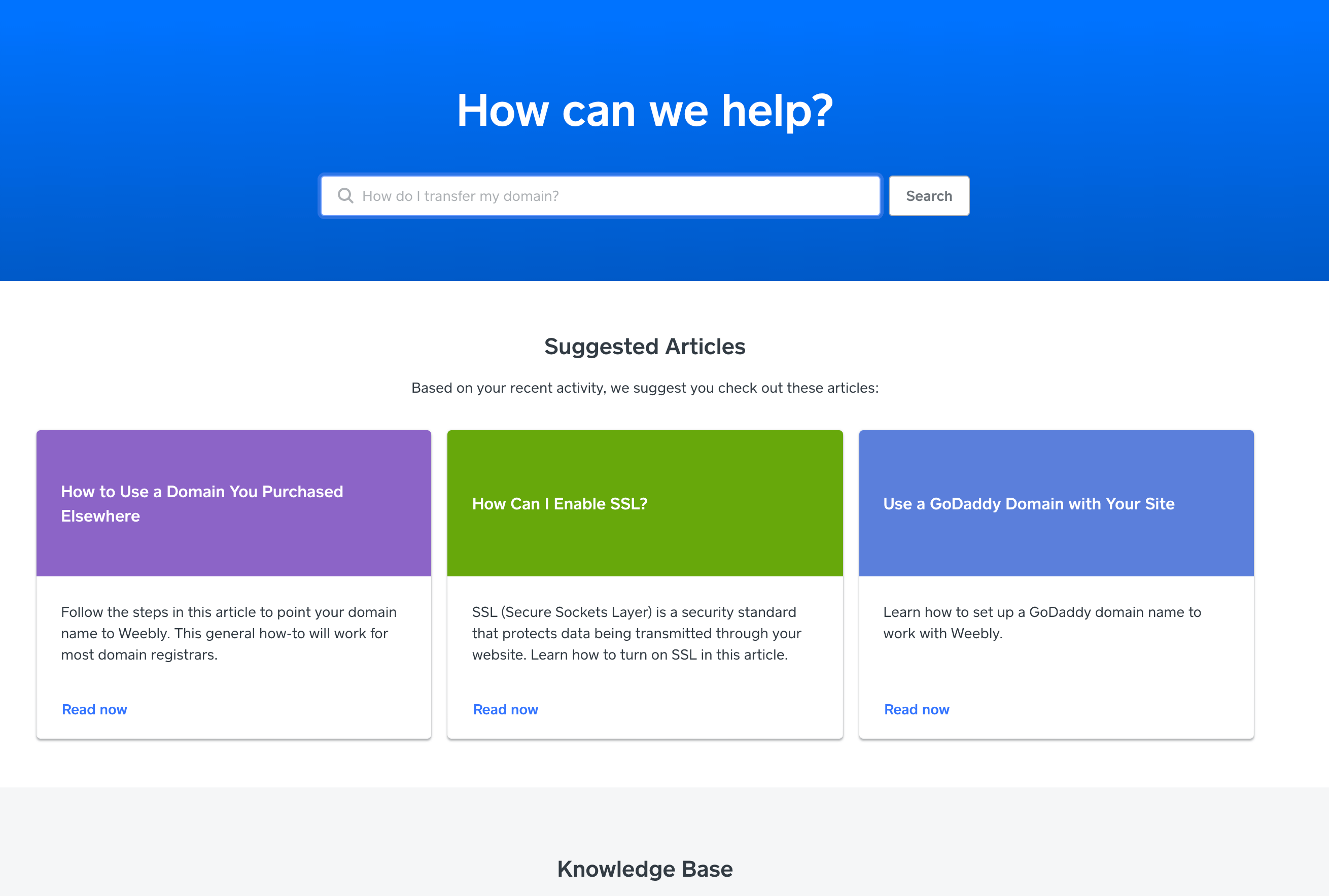 Weebly-support startpagina