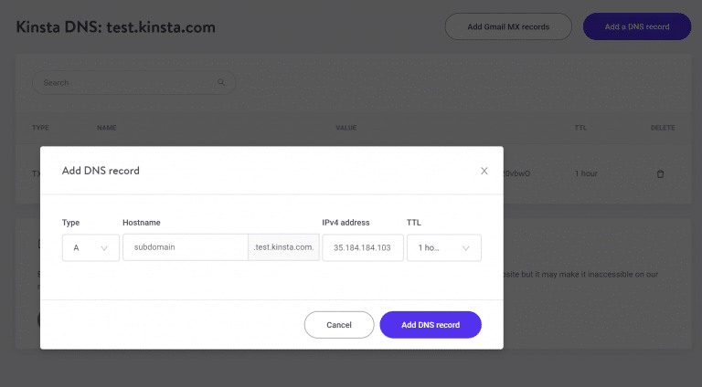 Zo voeg je een subdomein toe in Kinsta DNS