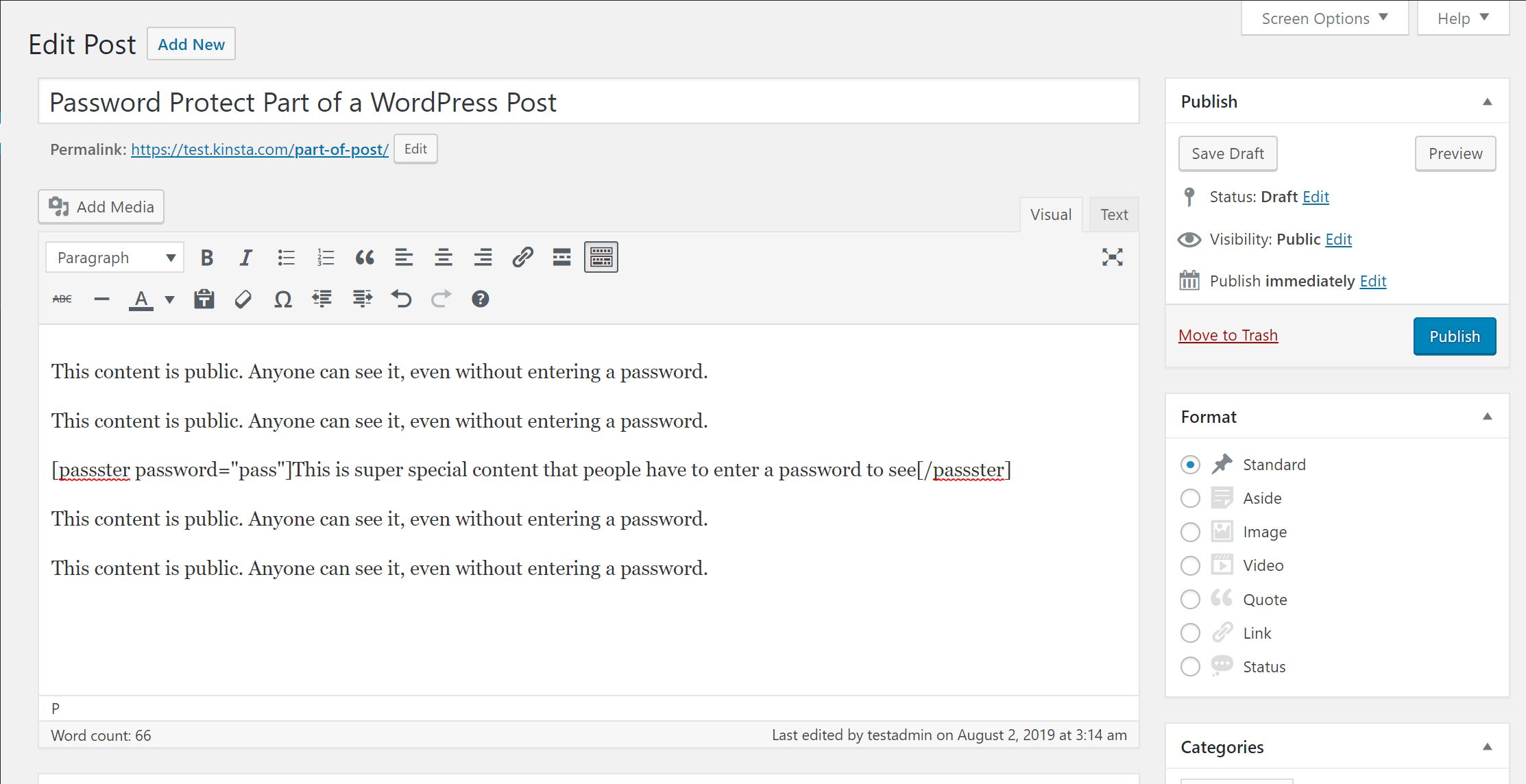 Voorbeeld van de Passster-shortcode