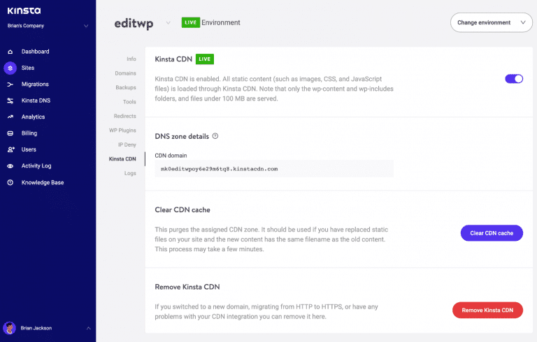 Kinsta CDN info